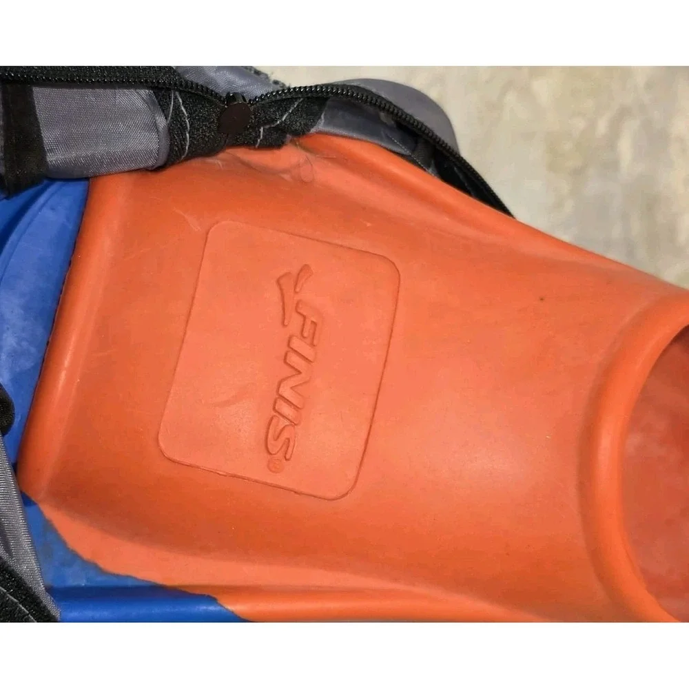FINIS Floating Swim Fins Blue Orange Adult US 6-7 EU 38/39 w/ Mesh Carry Bag